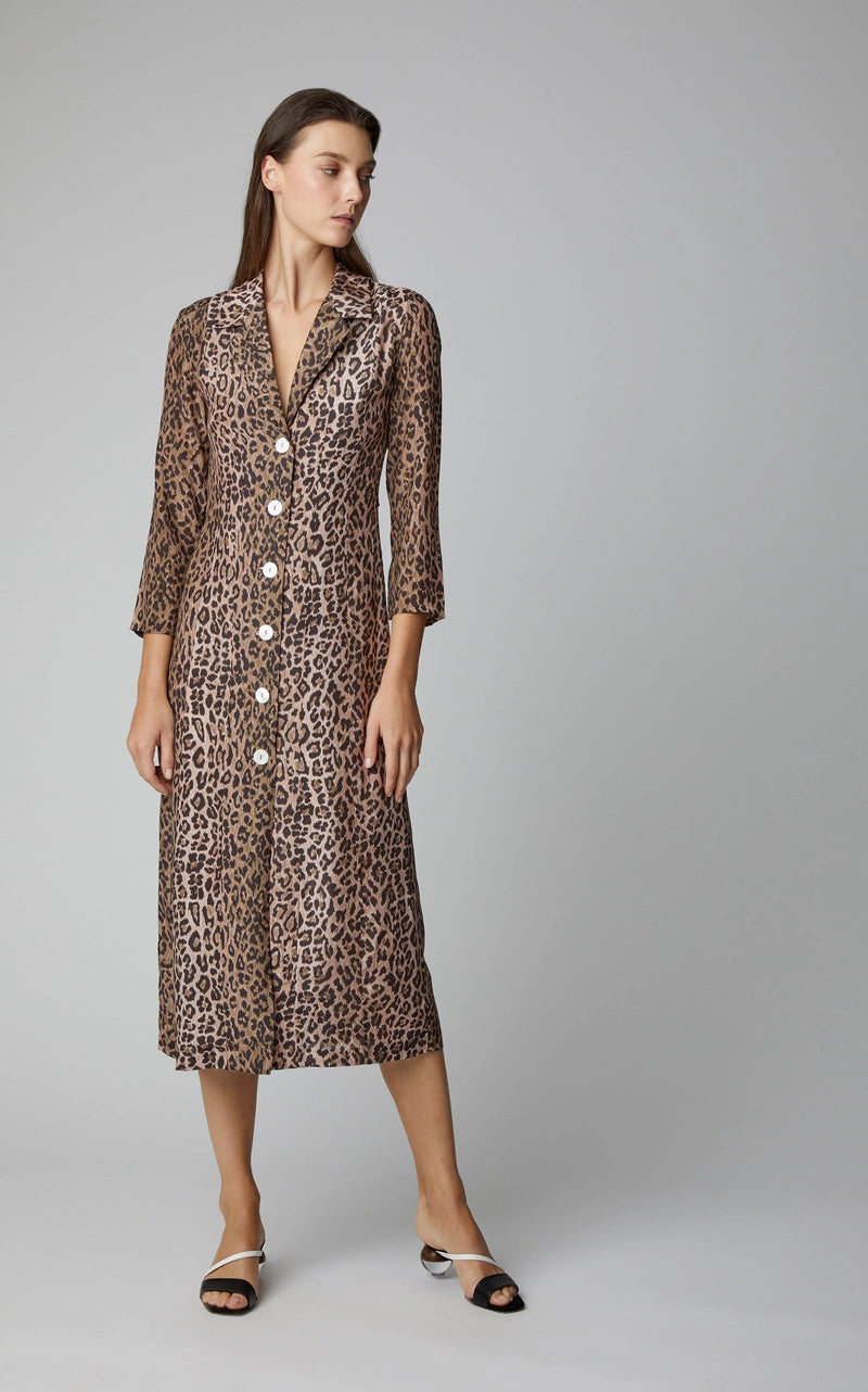 Rixo London Sienna Cheetah Print Button-Down Satin Midi Shirt Dress - House Of Huntington