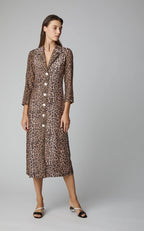 Rixo London Sienna Cheetah Print Button-Down Satin Midi Shirt Dress - House Of Huntington