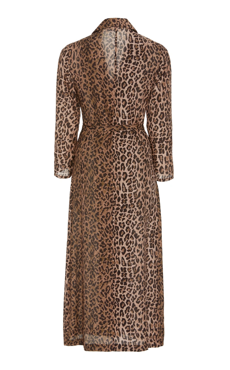 Rixo London Sienna Cheetah Print Button-Down Satin Midi Shirt Dress - House Of Huntington
