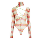 JACQUEMUS Orange Le Raphia Le Body Abanaba Sheer Cut Out Sexy Bodysuit - House Of Huntington