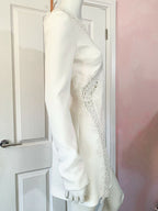 DAVID KOMA White Crepe Lace Macrame Trim Dress - House Of Huntington