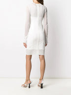 HERVE LEGER White Mesh Detail Ruched Bandage Bodycon Dress - House Of Huntington