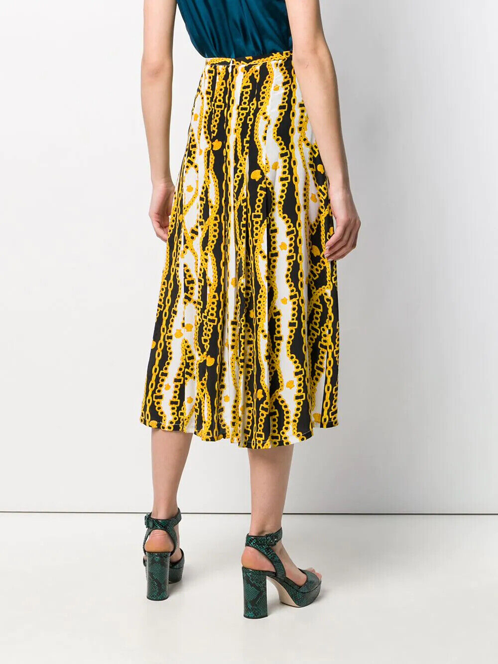 Rixo London Georgia Gold Shell Chain Print Slit Leg Silk Midi Skirt - House Of Huntington