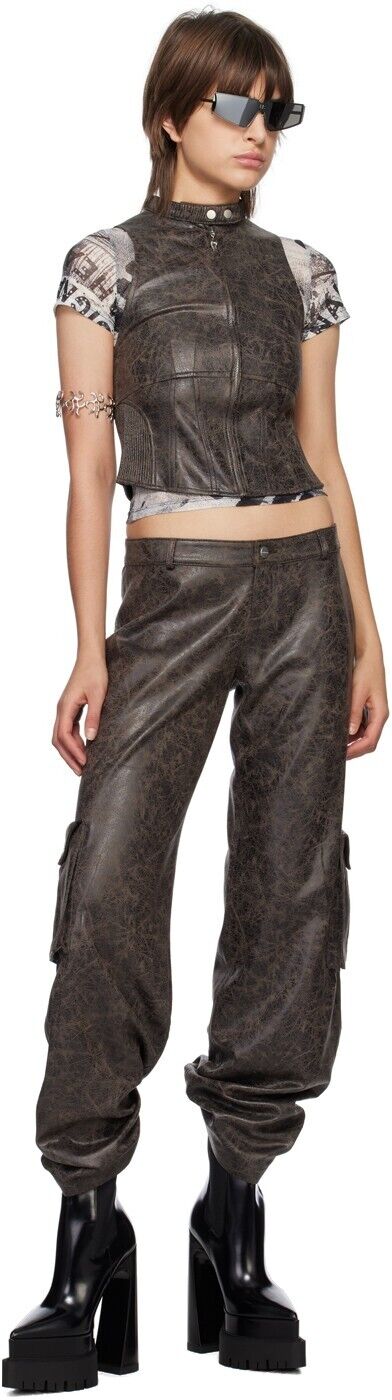 MIAOU Elias Faux Leather Brown Cargo Trousers - House Of Huntington