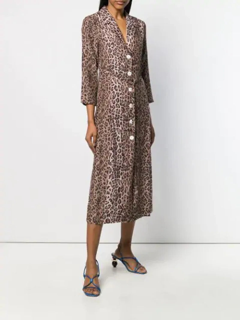 Rixo London Sienna Cheetah Print Button-Down Satin Midi Shirt Dress - House Of Huntington
