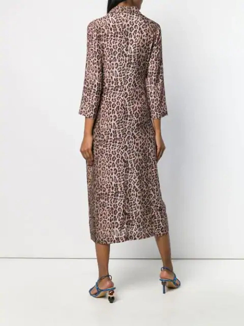 Rixo London Sienna Cheetah Print Button-Down Satin Midi Shirt Dress - House Of Huntington