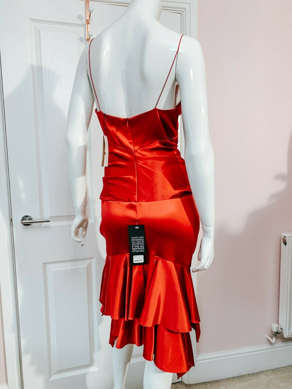 Alexandre Vauthier Ruby Red Ruched Strappy Silk Satin Dress - House Of Huntington