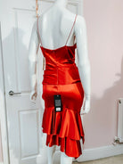 Alexandre Vauthier Ruby Red Ruched Strappy Silk Satin Dress - House Of Huntington