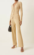 CULT GAIA Natural Sand Beige Jada Rib Knit Straight Leg Trousers - House Of Huntington