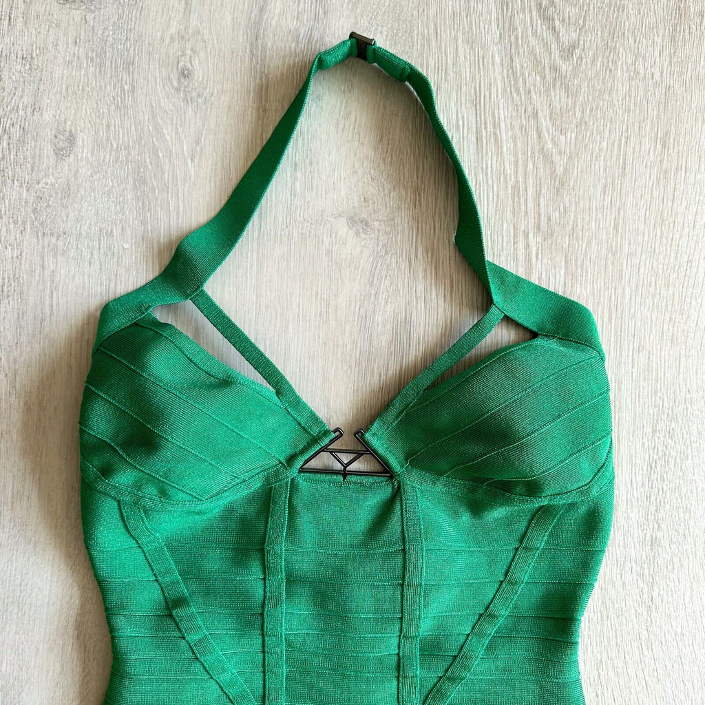 HERVE LEGER Emmalie Green Bandage Halterneck Club Party Swimsuit - House Of Huntington