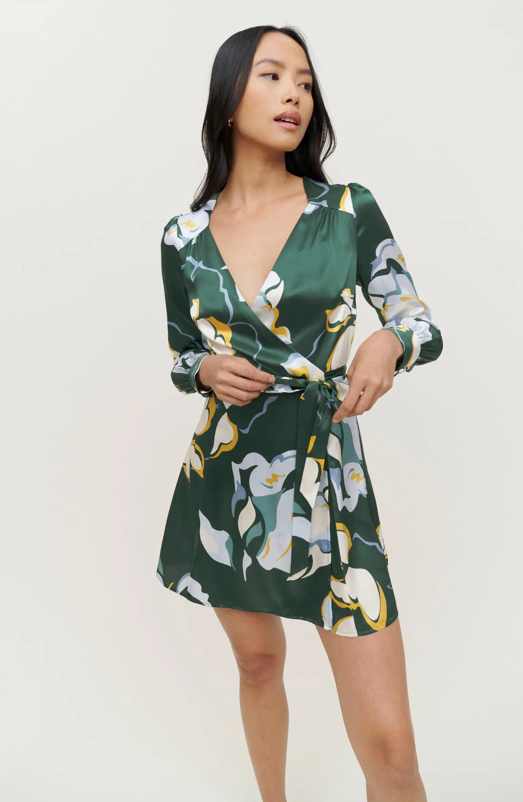 Reformation Floral Green Chrisley Silk Wrap Dress - House Of Huntington