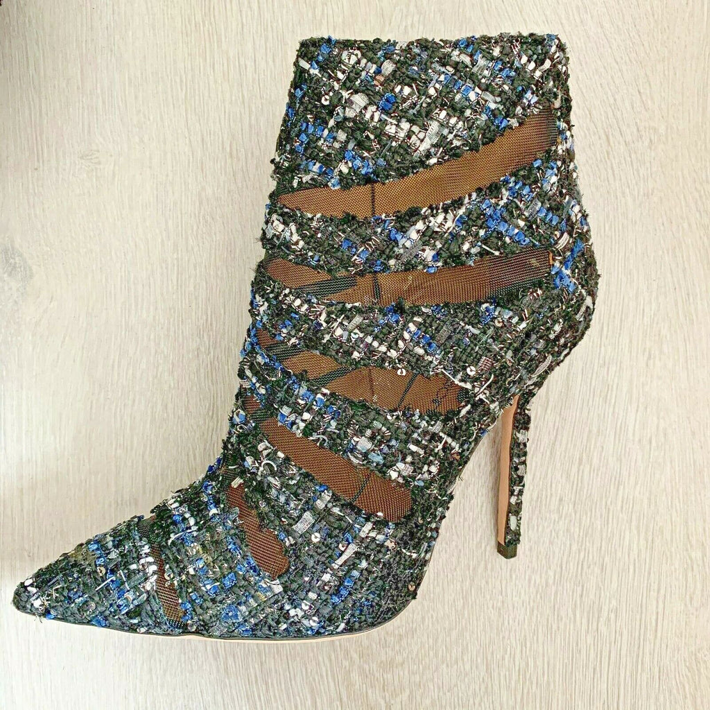 RACINE CARRÉE Tweed Boots Booties High Heels - House Of Huntington