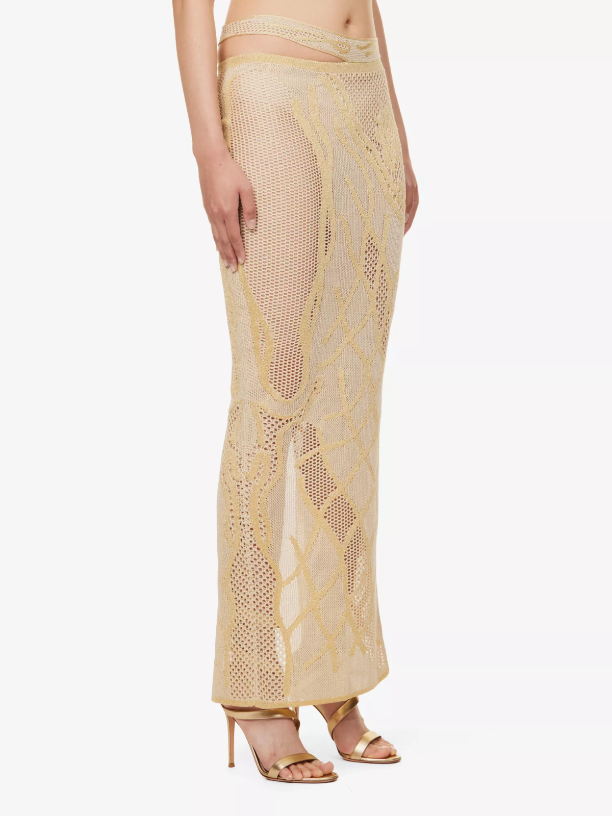 DI PETSA Birthing Venus Low Rise Pattern Beige Crochet Knit Skirt - House Of Huntington