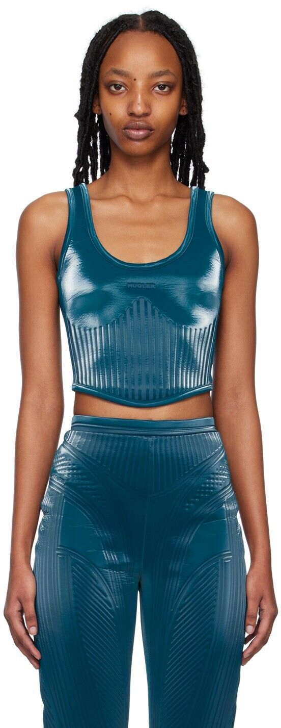 صدفة MUGLER مزينة بشعار الماركة منقوشة قابلة للتمدد