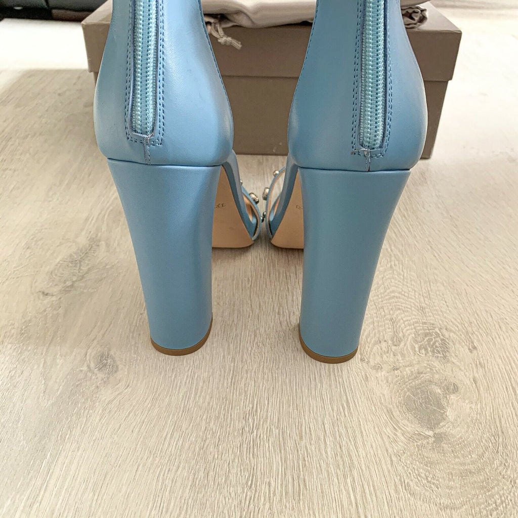 RACINE CARRÉE Studded Azure Blue Sandal Block High Heels - House Of Huntington
