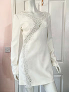 DAVID KOMA White Crepe Lace Macrame Trim Dress - House Of Huntington