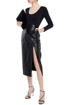 DAVID KOMA Black Coated Bouclé Midi Slit Leg Skirt - House Of Huntington