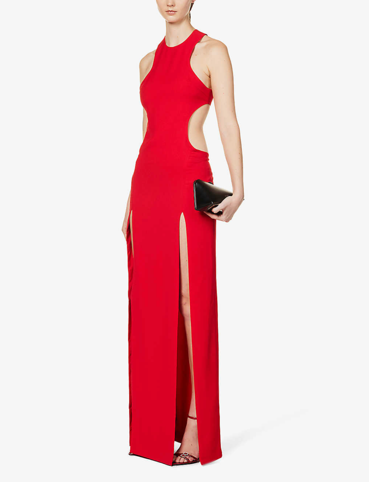 MONOT Red Split Slit Leg Open Back Cut Out Woven Evening Gown Dress - House Of Huntington