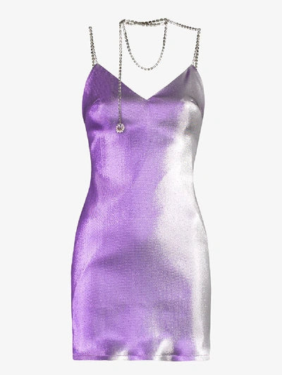 AREA NYC Purple Crystal Choker Lame Mini Summer Party Dress - House Of Huntington