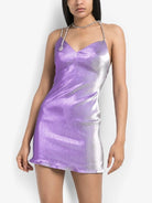 AREA NYC Purple Crystal Choker Lame Mini Summer Party Dress - House Of Huntington