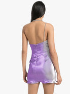 AREA NYC Purple Crystal Choker Lame Mini Summer Party Dress - House Of Huntington