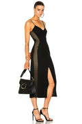 DAVID KOMA Side Panel Midi Slit Leg Black Strappy Dress - House Of Huntington