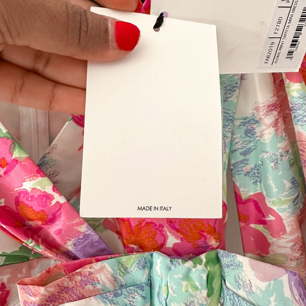 ALESSANDRA RICH Floral Print Taffeta Bow Front Ruffle Detail Mini Dress - House Of Huntington