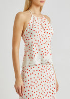 Rixo London Vienna White Open Back Halterneck Lace Trim Red Spotted Top - House Of Huntington