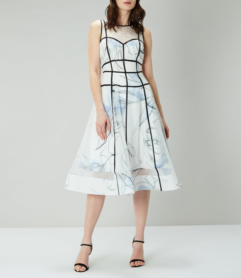 Coast Liza Midi Structured Floral White & Multi Dress - House Of Huntington