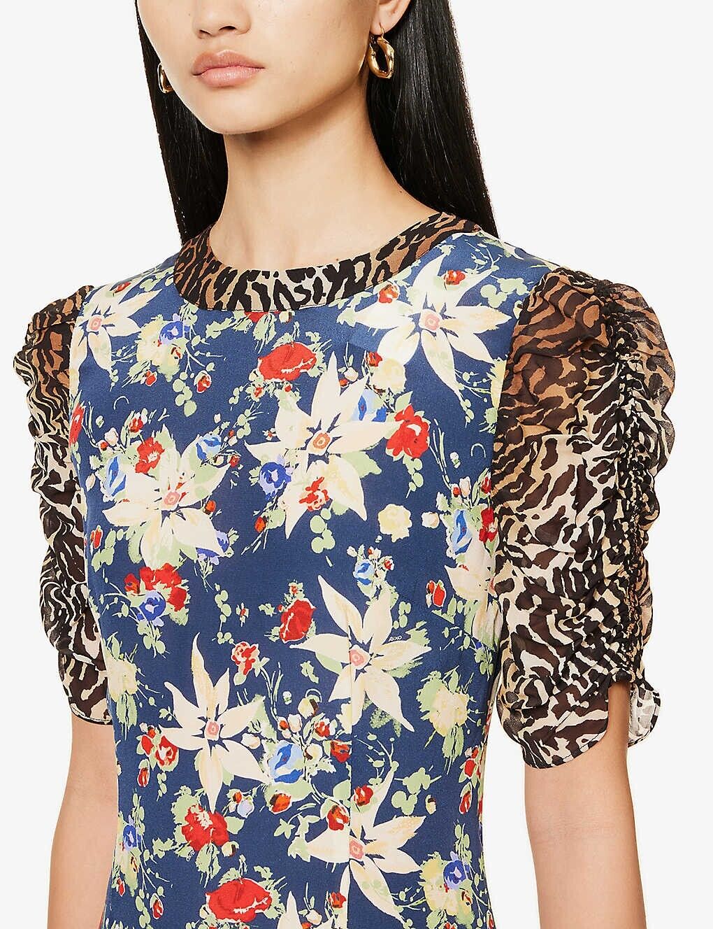 RIXO Dion Contrast Print Floral Leopard Silk Mini Dress - House Of Huntington