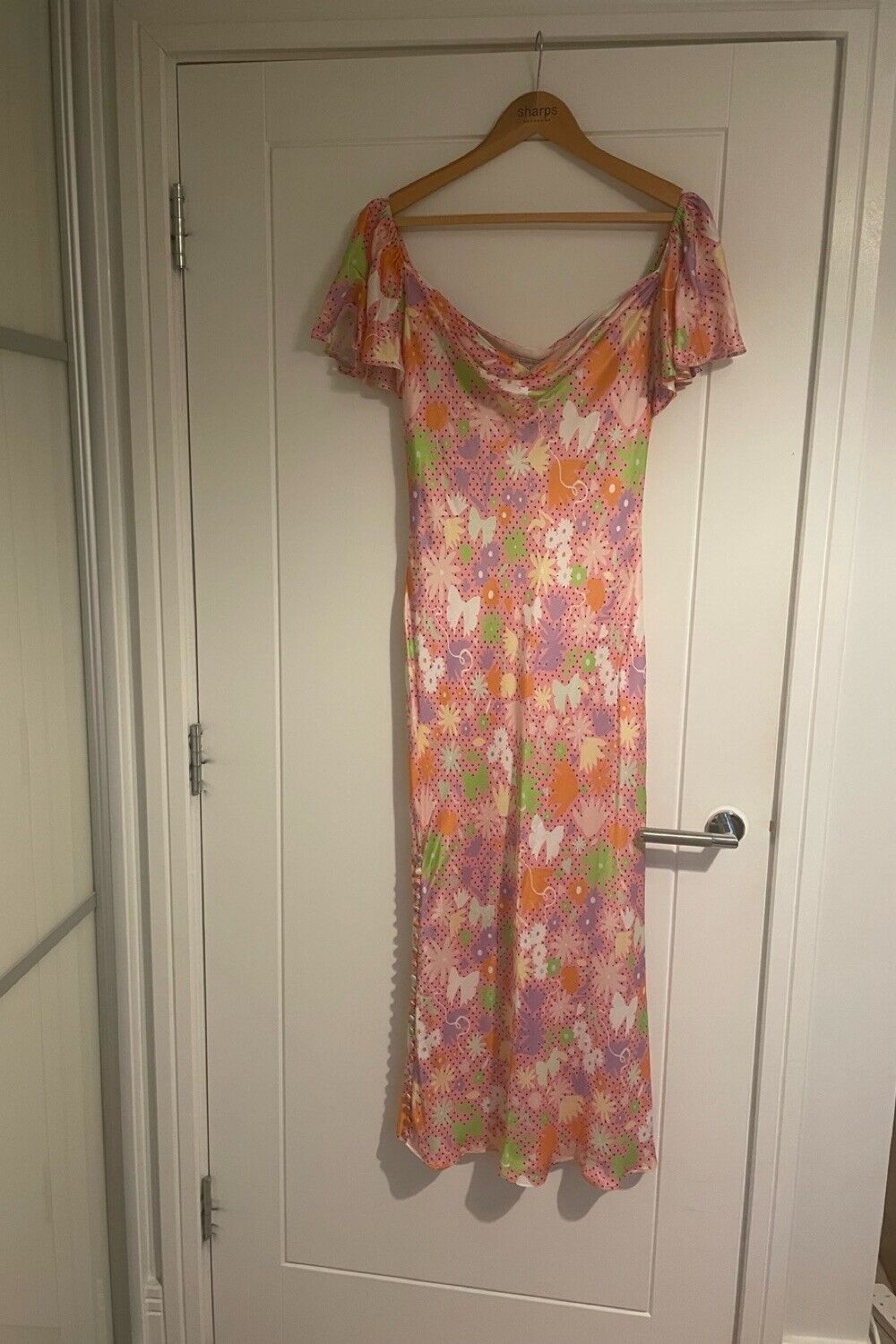 OLIVIA RUBIN Pink Satin Floral Polka Dot Amelia Midi Dress