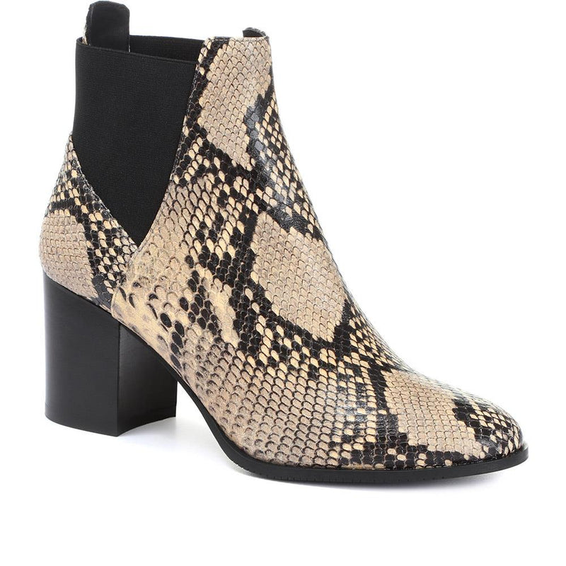 Toni Mid Snake Skin Embossed Leather Block Heel Boots