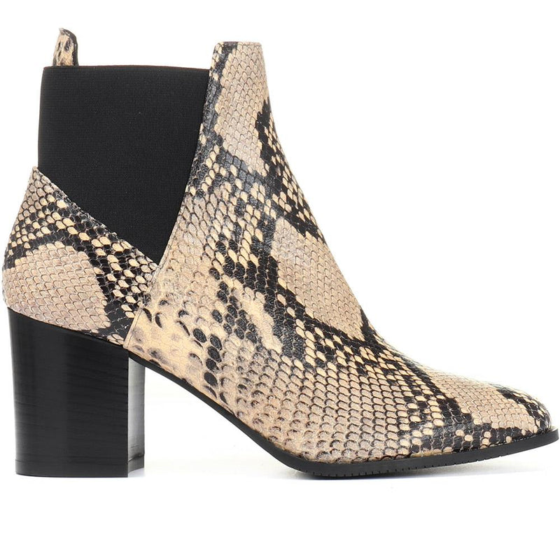 Karen Millen Toni Mid Grey Snake Skin Embossed Leather Block Heel Boots - House Of Huntington