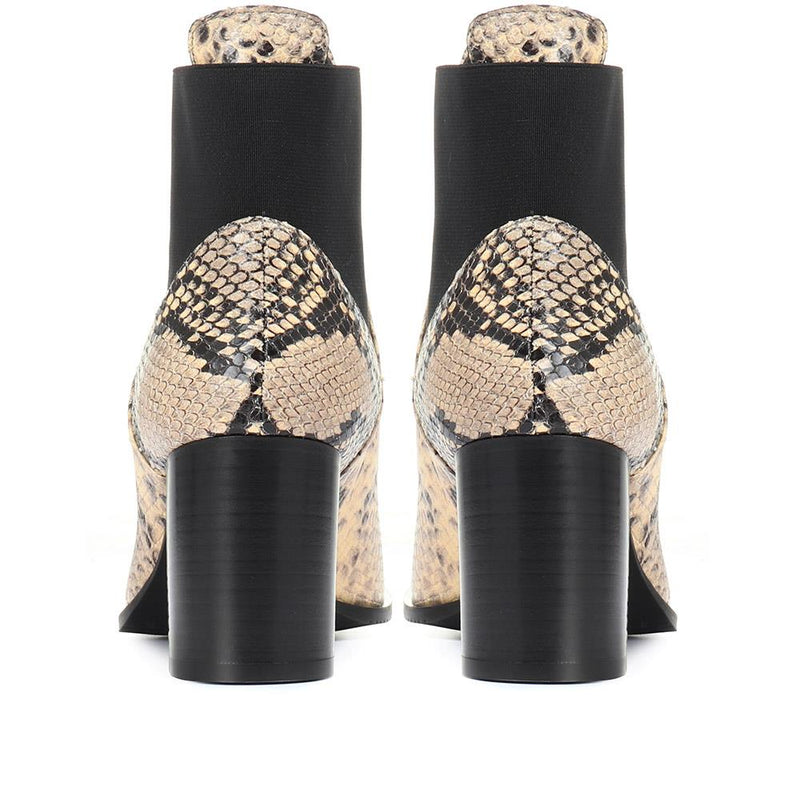 Karen Millen Toni Mid Grey Snake Skin Embossed Leather Block Heel Boots - House Of Huntington
