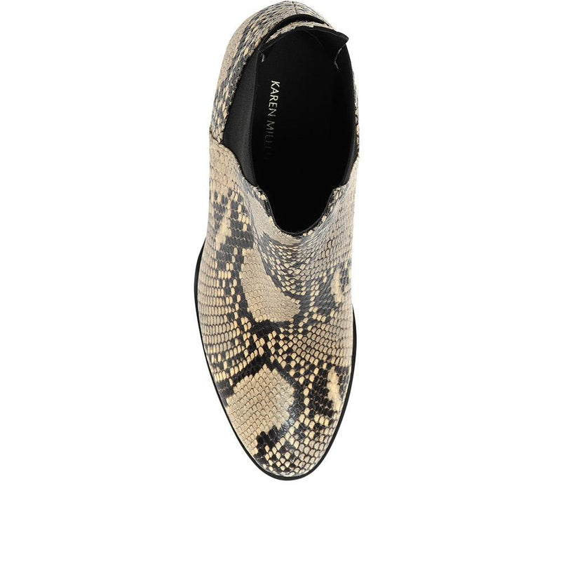 Karen Millen Toni Mid Grey Snake Skin Embossed Leather Block Heel Boots - House Of Huntington