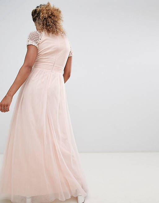 LITTLE MISTRESS Pearl Pink Embellished Bodice Maxi Dress - House Of Huntington