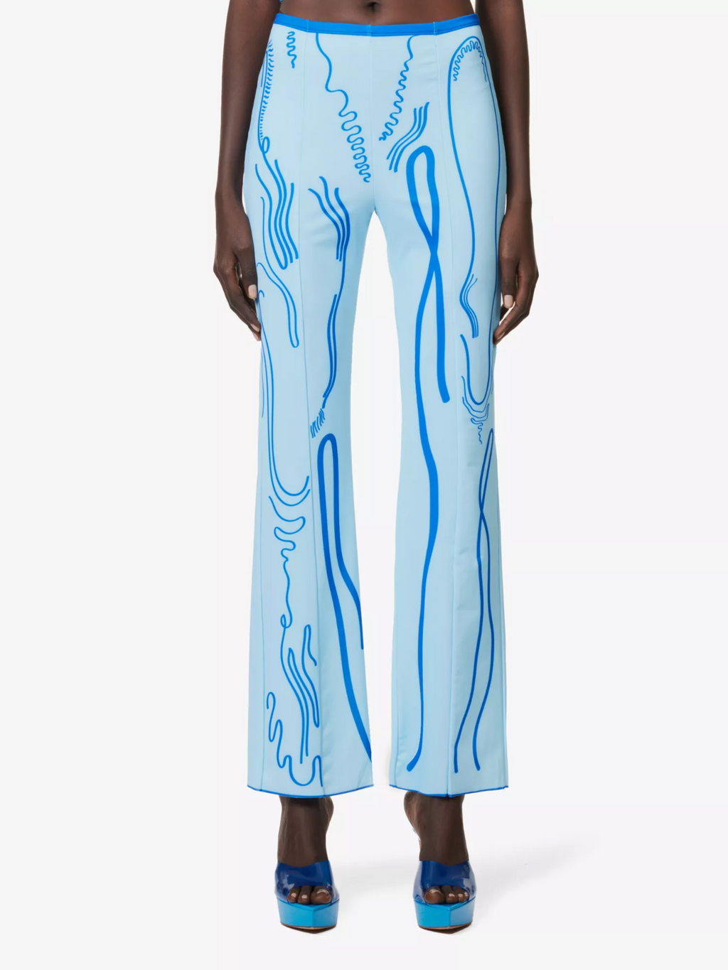 DI PETSA Venus Graphic Print Stretch Blue Shell Trousers - House Of Huntington