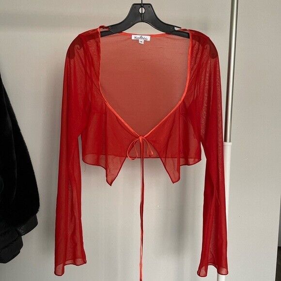 MIRROR PALAIS Scarlet Red Sheer Cover Blouse Crop Top - House Of Huntington