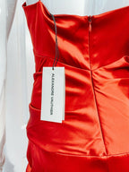 Alexandre Vauthier Ruby Red Ruched Strappy Silk Satin Dress - House Of Huntington
