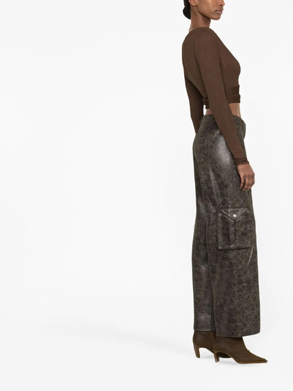 MIAOU Elias Faux Leather Brown Cargo Trousers - House Of Huntington