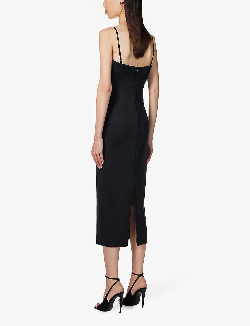 MOTHER OF ALL Sweetheart Neck Black Cut Out Bodycon Stretch Midi Dress - House Of Huntington