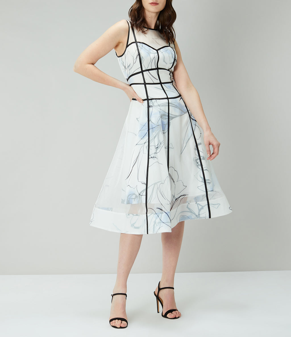 Coast Liza Midi Structured Floral White & Multi Dress - House Of Huntington