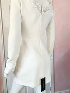 DAVID KOMA White Crepe Lace Macrame Trim Dress - House Of Huntington