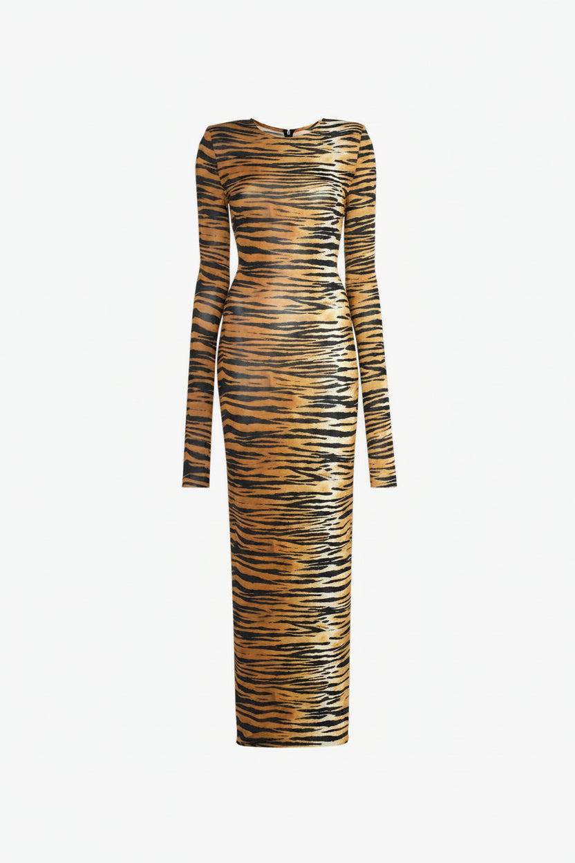 Alexandre Vauthier Long Sleeved Tiger Print Kylie Jenner Dress - House Of Huntington