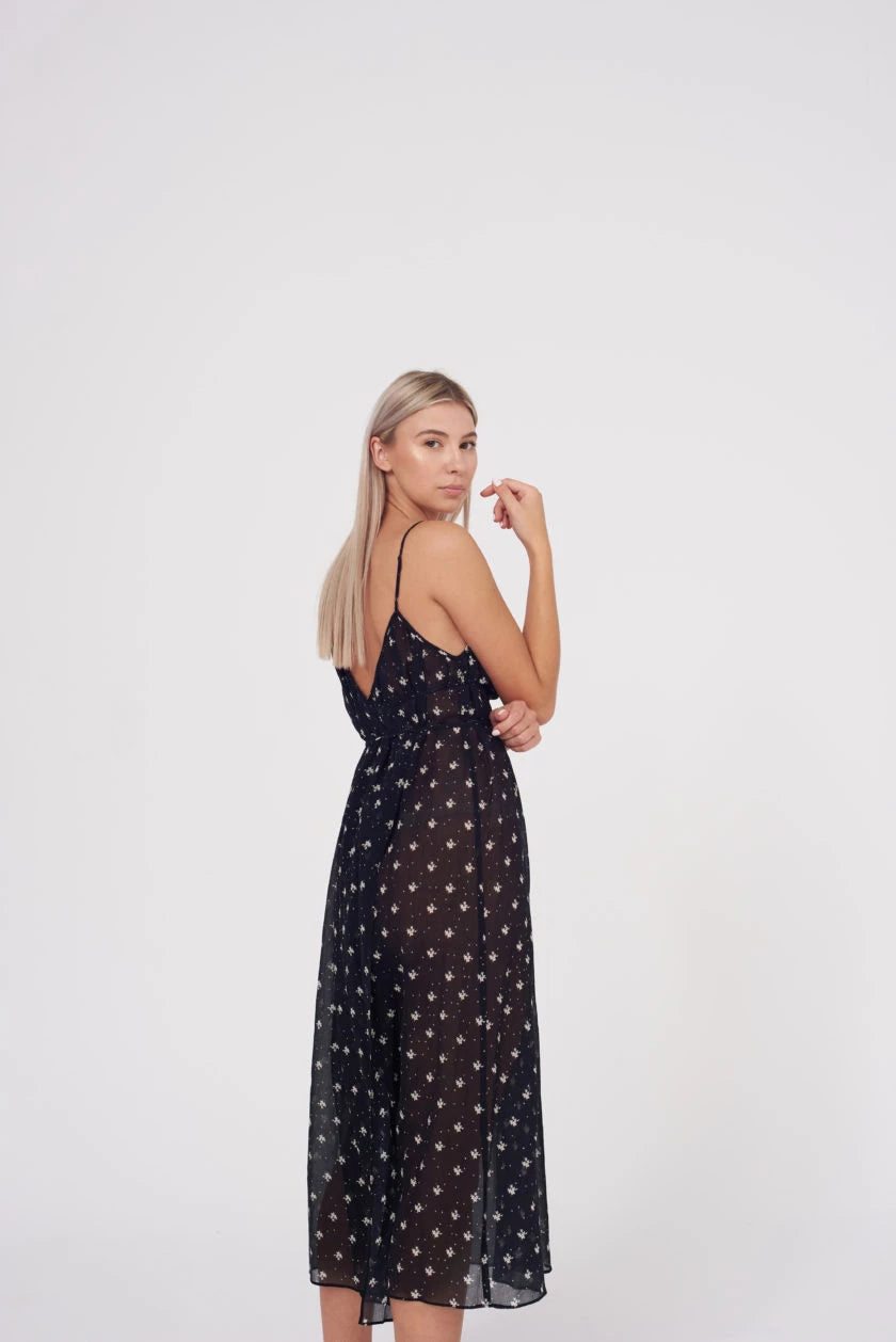 Rixo London Misty Black Ditsy Floral Print Summer Wrap Dress - House Of Huntington