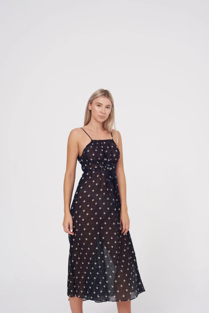 Rixo London Misty Black Ditsy Floral Print Summer Wrap Dress - House Of Huntington