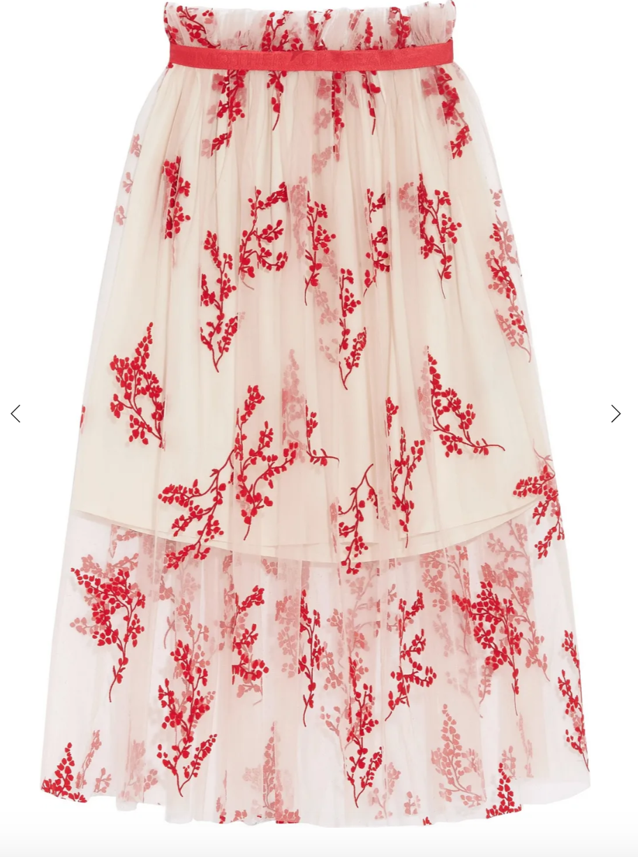 MOTHER OF PEARL Red Bounty Holly Gathered Tulle Logo Waist Skirt - House Of Huntington