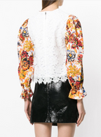 MSGM Floral Balloon Puff Sleeves White Lace Top