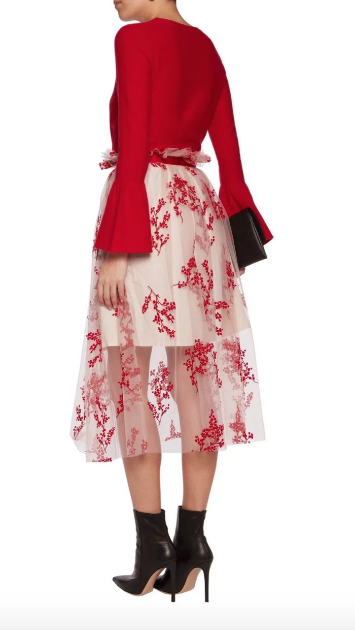 MOTHER OF PEARL Red Bounty Holly Gathered Tulle Logo Waist Skirt - House Of Huntington