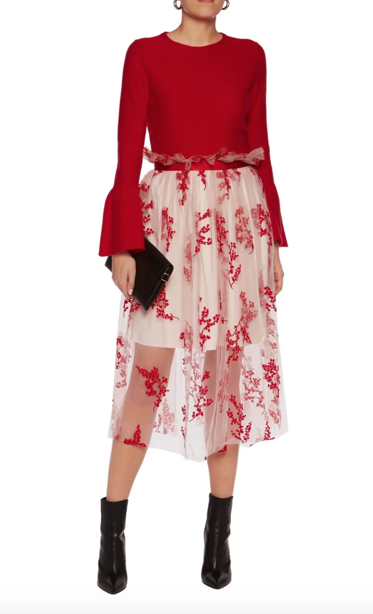 MOTHER OF PEARL Red Bounty Holly Gathered Tulle Logo Waist Skirt - House Of Huntington